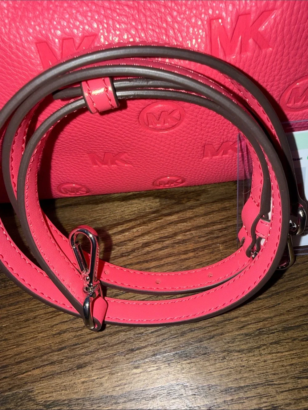 Michael Kors Hot Pink MK Embossed Leather Satchel with Strap